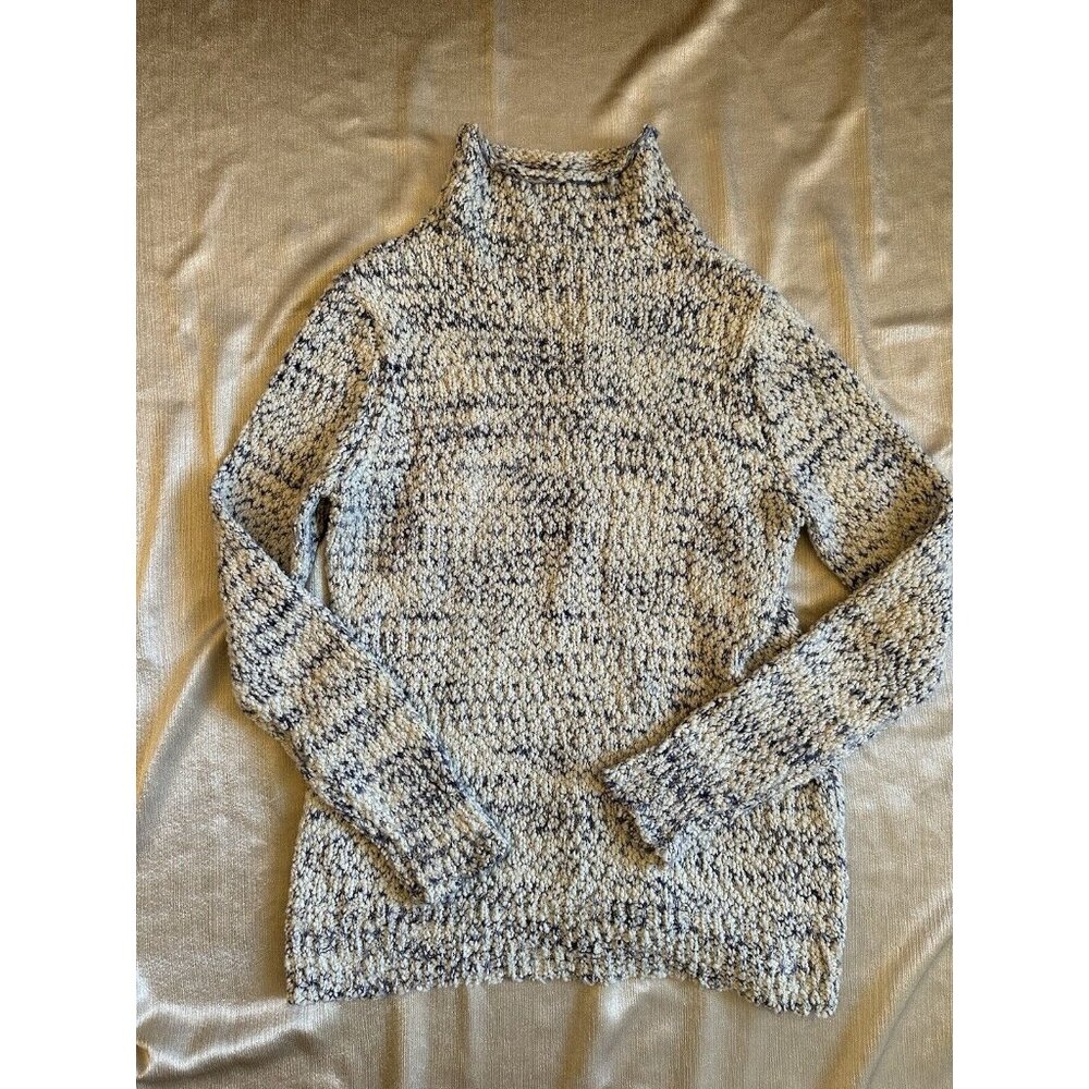 Belldini Womens Tweed Heathered Turtleneck Sweater Size Large White/Blue knit